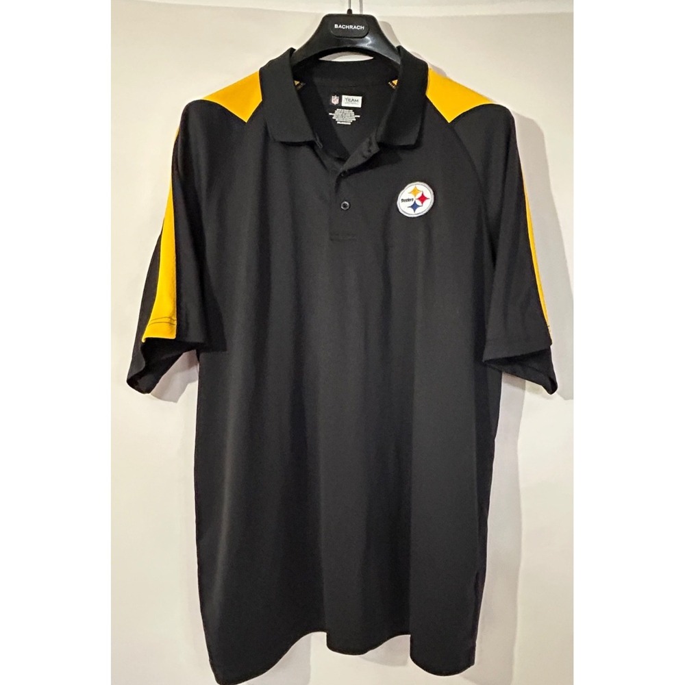 Pittsburgh Steelers NFL Football Black Gold Color block Polo Shirt Men's 2XL